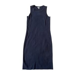 Garnet Hill | Linen-Cotton Navy Blue Sleeveless Rib Knit Dress | Size XS
